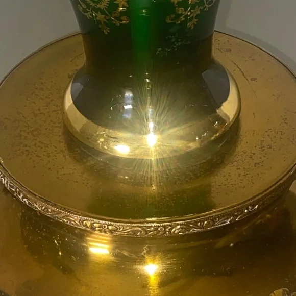 Pair of Antique Bohemian Glass Emerald Green Lamps